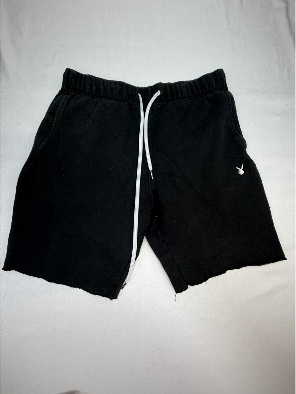Playboy Men's Sweat Shorts Elastic Waist Drawstring Logo Solid Size Medium Black